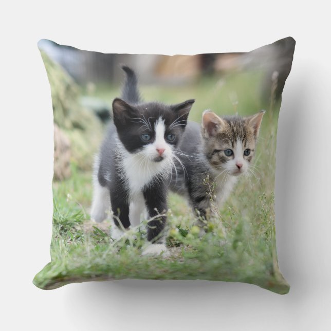 Cojín Decorativo Cute Kittens in Nature Decorative Throw Pillow (Anverso)
