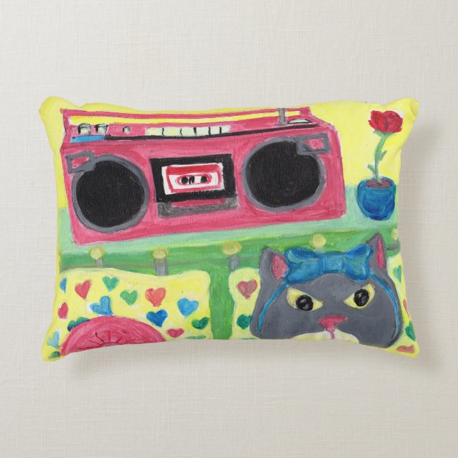 Cojín Decorativo Cute Kitty en la habitación Pintura divertida de a (Anverso)