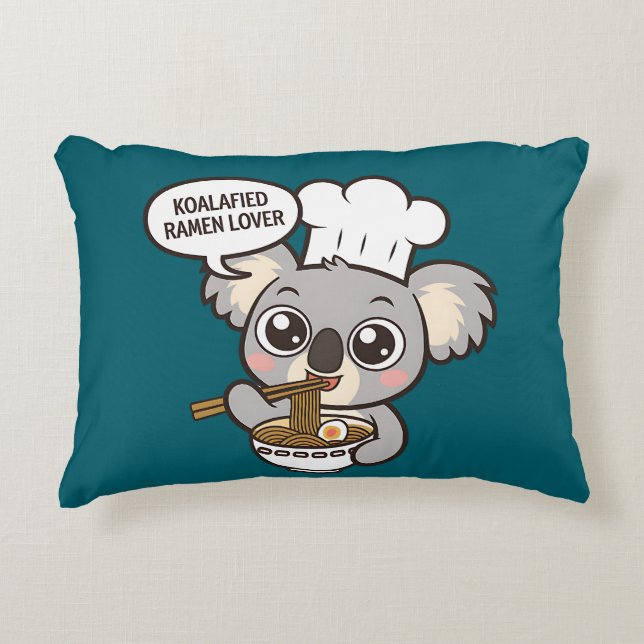 Cojín Decorativo Cute Koala disfrutando de Ramen (Anverso)