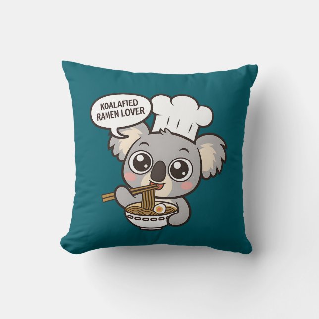 Cojín Decorativo Cute Koala disfrutando de Ramen (Anverso)