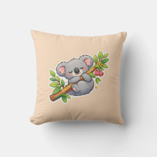 Cojín Decorativo Cute Koala Durmiendo en Rama de Eucalipto Kawaii