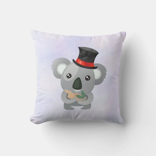 Cojín Decorativo Cute Koala en un sombrero negro superior (Anverso)