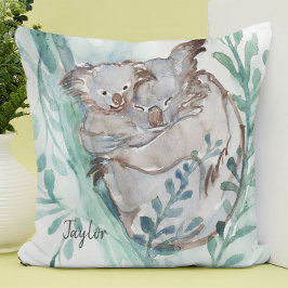 Cojín Decorativo Cute Koala y Baby Watercolor Añadir Nombre Nursera