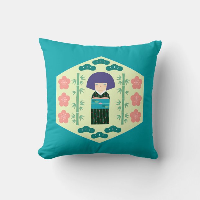 Cojín Decorativo Cute Kokeshi Doll Hexagon Pattern (Anverso)