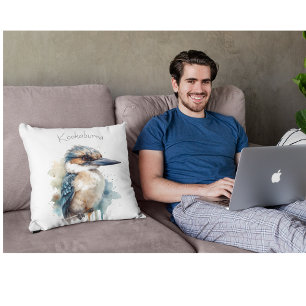 Cojín Decorativo Cute Kookaburra en una sucursal, personalizado