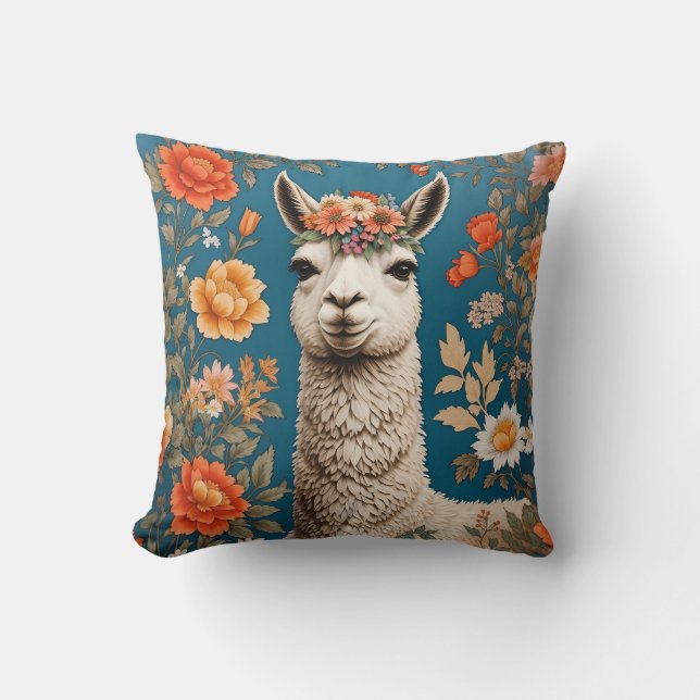 Cojín Decorativo Cute Llama William Morris inspirado en la floral (Anverso)