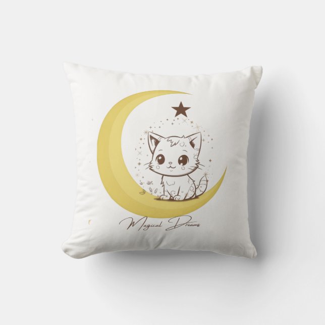 Cojín Decorativo Cute Magical Cat on Moon Starry Dreams - Round Cla (Anverso)