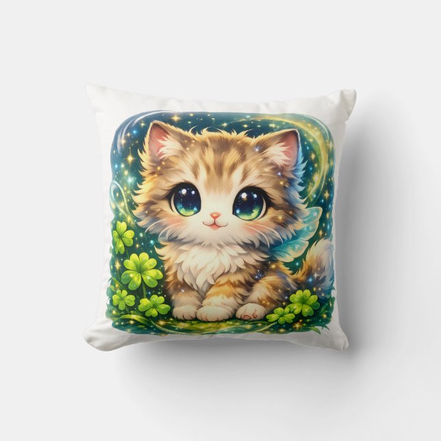 Cojín Decorativo Cute Magical Kitten Pillow | Kawaii Fantasy Cat Cu (Anverso)