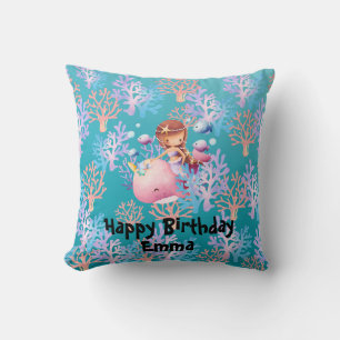 Cojín Decorativo Cute Magical Pescado de Sirena Coral Mar chicas de