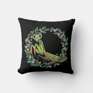 Cojín Decorativo Cute Mantis Religiosa y Flor de Laurel de Montaña