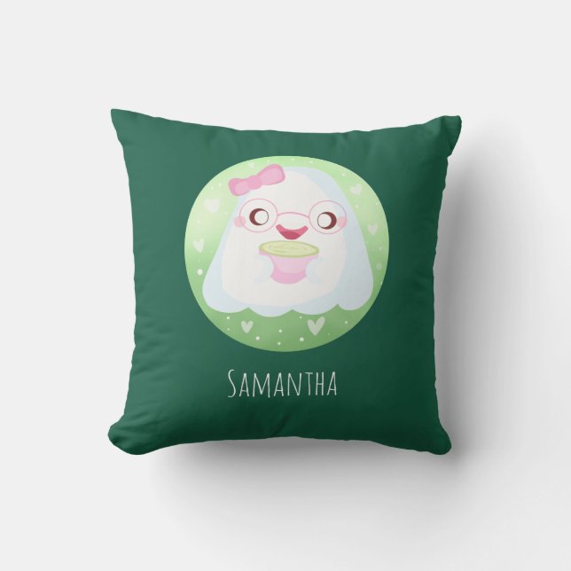 Cojín Decorativo Cute Matcha Latte Ghost (Anverso)