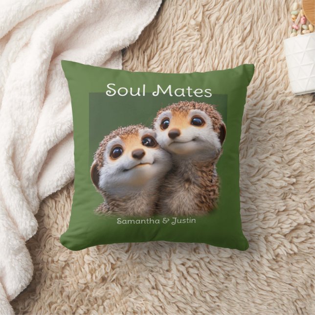 Cojín Decorativo Cute Meerkat Soul Mates Fondo Verde (Manta)