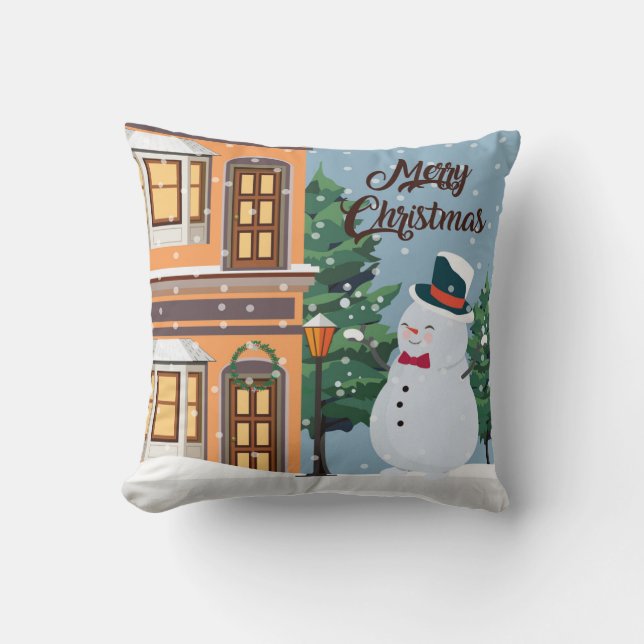 Cojín Decorativo Cute Merry Christmas Snowman Winter Scene (Anverso)