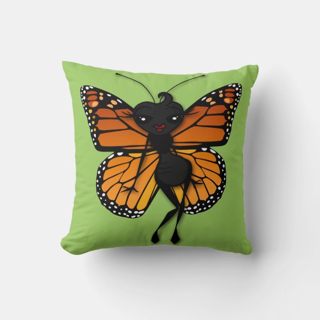 COJÍN DECORATIVO CUTE MONARCH BUTTERFLY LADY SQUAR (Anverso)