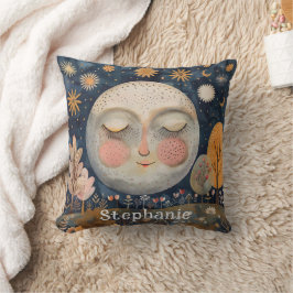 Cojín Decorativo Cute Monograma de Luna Celestial Nombre Niños Simp