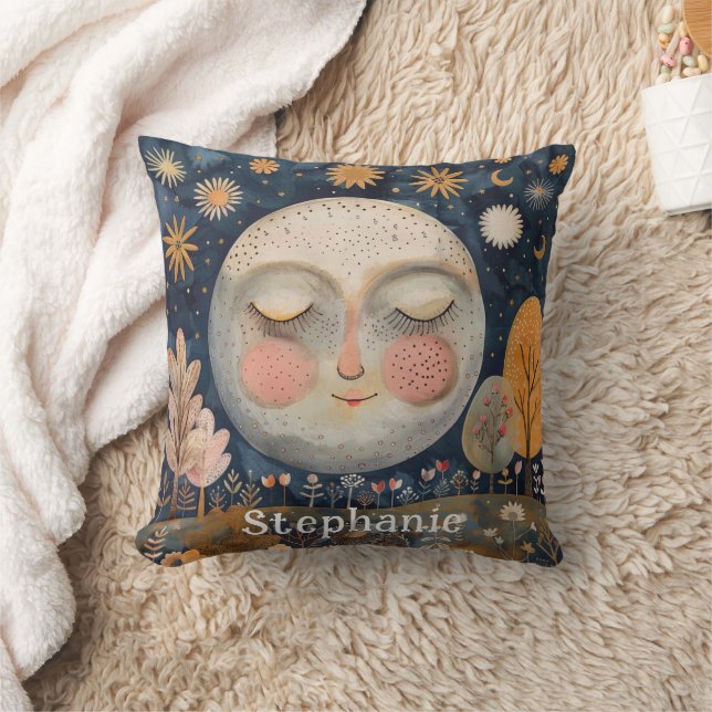 Cojín Decorativo Cute Monograma de Luna Celestial Nombre Niños Simp (Manta)