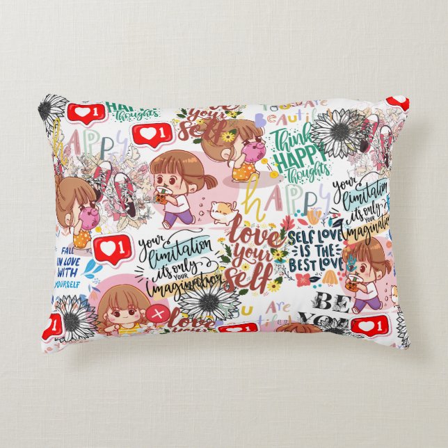 Cojín Decorativo Cute Motivational – Positive Quote Kawaii  (Anverso)