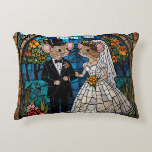 Cojín Decorativo Cute Mouse Boda Pareja Mosaic Vidrio Manchado