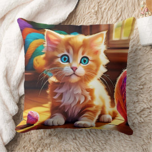 Cojín Decorativo Cute Naranja Kitten Art