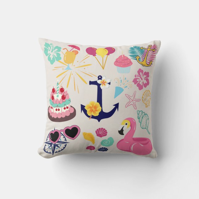 Cojín Decorativo Cute Nautical Birthday (Anverso)