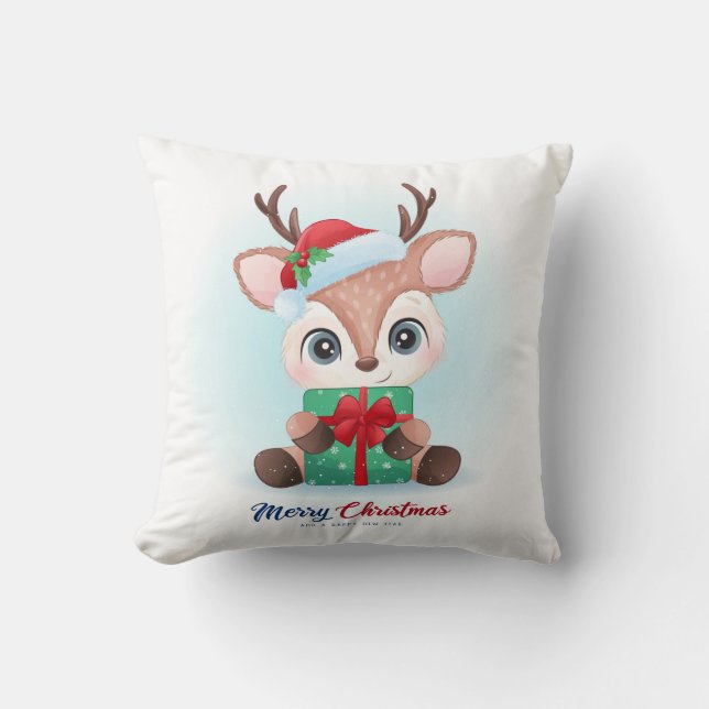 Cojín Decorativo Cute Navidades Acuarela Deer Nursera (Anverso)