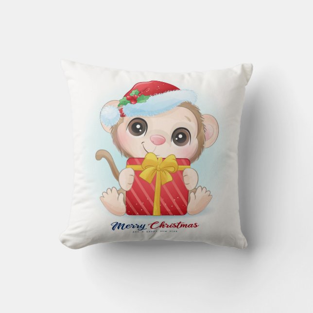 Cojín Decorativo Cute Navidades Acuarela Mono Nursera (Anverso)