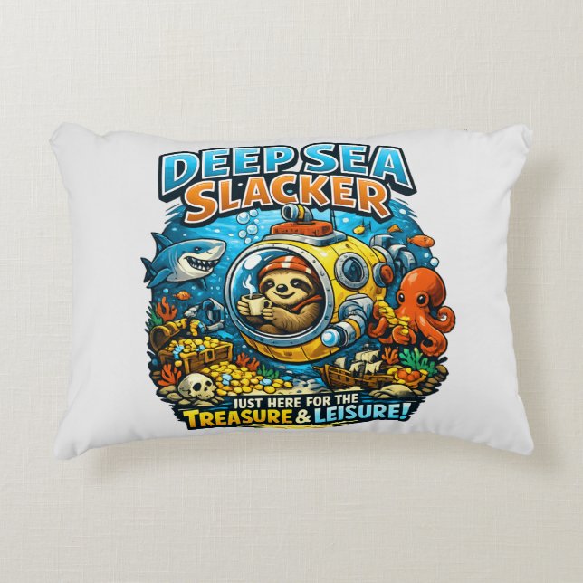 Cojín Decorativo Cute Ocean Adventure Humor, Funny Sloth Diving art (Anverso)