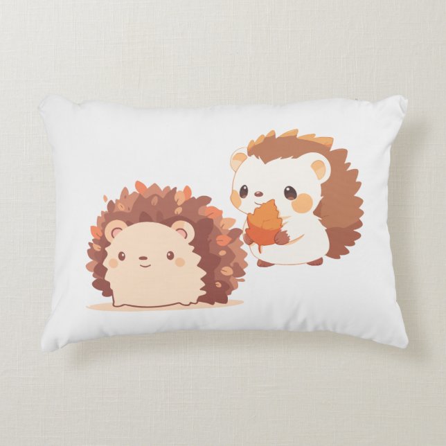 Cojín Decorativo Cute Otoño Hedgehogs - Kawaii Caen Animales Forest (Anverso)
