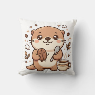 Cojín Decorativo Cute Otter Bean & Spoon Kawaii Decoración de Café