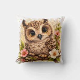 Cojín Decorativo Cute Owl Close-Up Floral Pillow Kawaii Woodland Nu