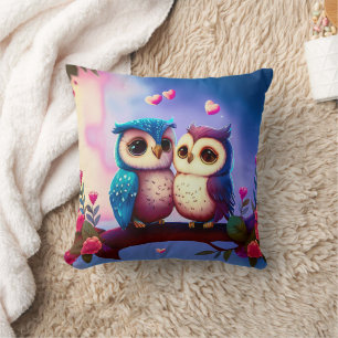 Cojín Decorativo Cute Owls Hearts Arte inspirado en San Valentín