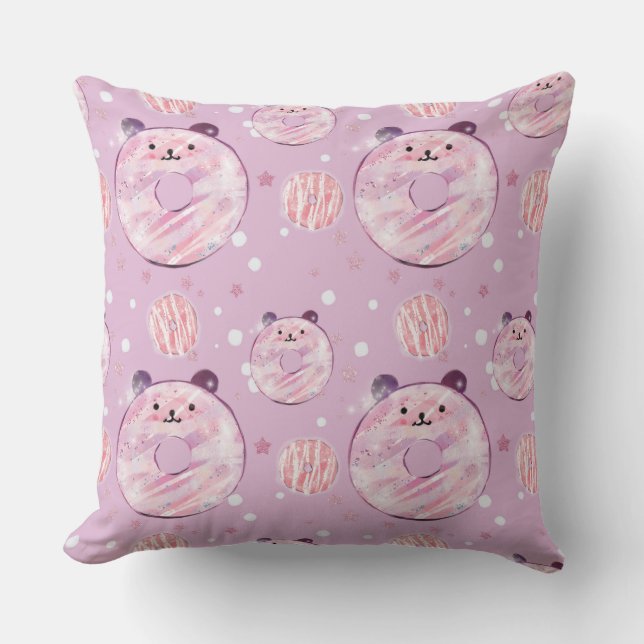 Cojín Decorativo Cute Panda Donuts - Estética Pastel (Anverso)