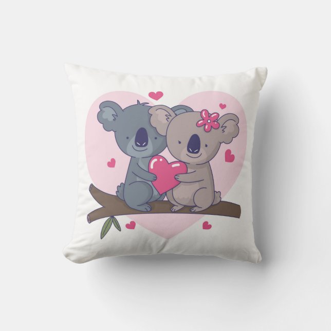Cojín Decorativo Cute pareja de Koala con corazón rojo (Anverso)