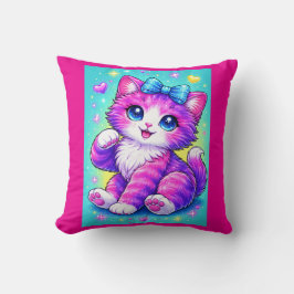 Cojín Decorativo Cute Pastel Kitten Pillow Design with Bow and Spar