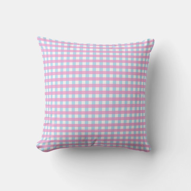 Cojín Decorativo Cute Pastel Rosa Azul Gingham Check (Anverso)
