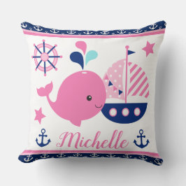 Cojín Decorativo Cute Patrón de ballena rosa y anclas náuticas