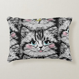 Cojín Decorativo Cute pelry kitten cara sin fisuras. Ilustración