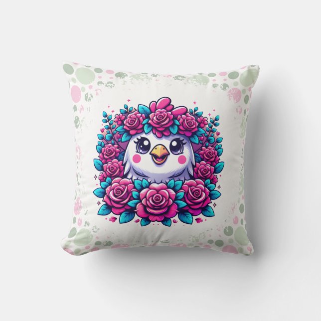 Cojín Decorativo Cute Penguin with Rose Garland (Anverso)