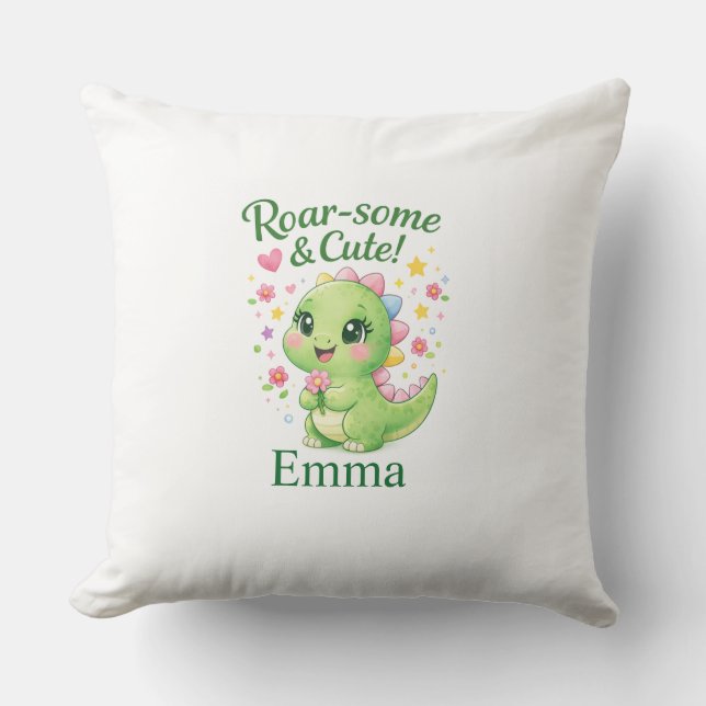 Cojín Decorativo Cute Personalized Dinosaur Name Pillow (Anverso)