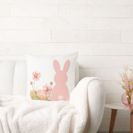 Cojín Decorativo Cute Pink Easter Bunny with Spring Flowers 