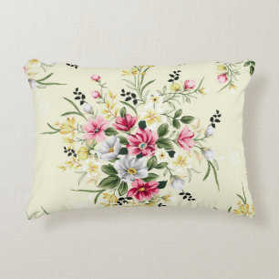 Cojín Decorativo cute pink grey and yellow flowers with green leave