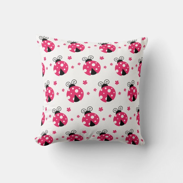 Cojín Decorativo Cute Pink Labybirds and Flowers (Anverso)