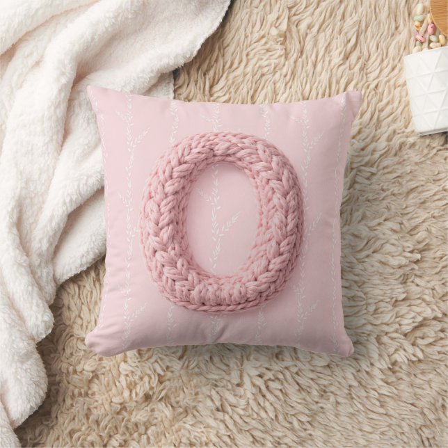 Cojín Decorativo Cute pink O monogram initial crocheted letter boho (Manta)