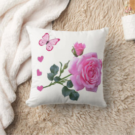 Cojín Decorativo Cute Pink Rose Butterfly Hearts Throw Pillow 