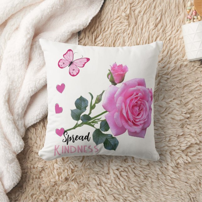 Cojín Decorativo Cute Pink Rose Butterfly Hearts Throw Pillow Kind (Manta)