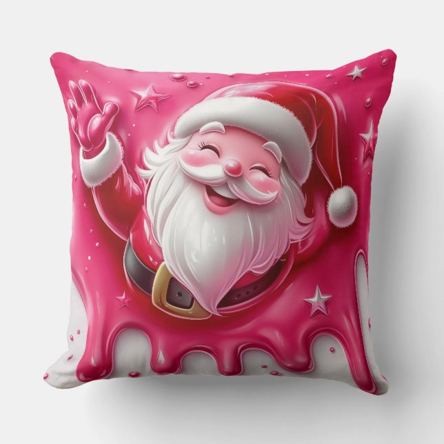 Cojín Decorativo Cute Pink Santa Throw Pillow | Christmas Pillow (Anverso)