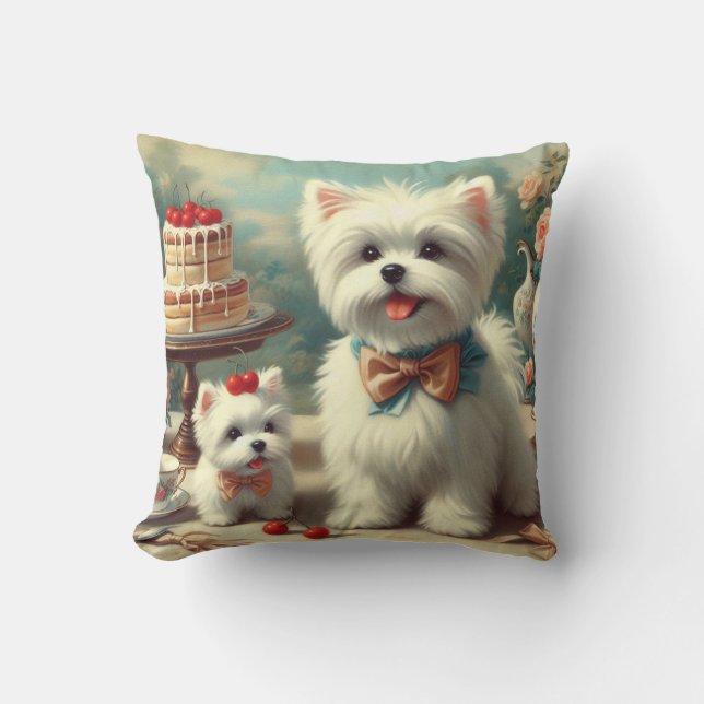 Cojín Decorativo Cute pintura maltesa de cachorros (Anverso)