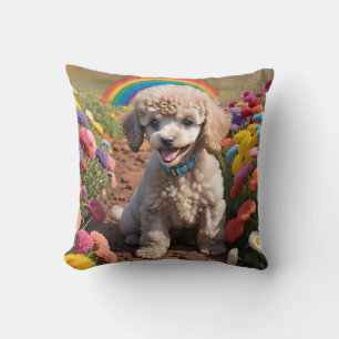 Cojín Decorativo Cute Poodle Flor colorida y arcoiris