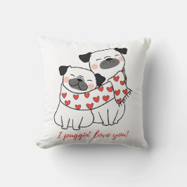 Cojín Decorativo Cute Pug Couple with Hearts Illustration