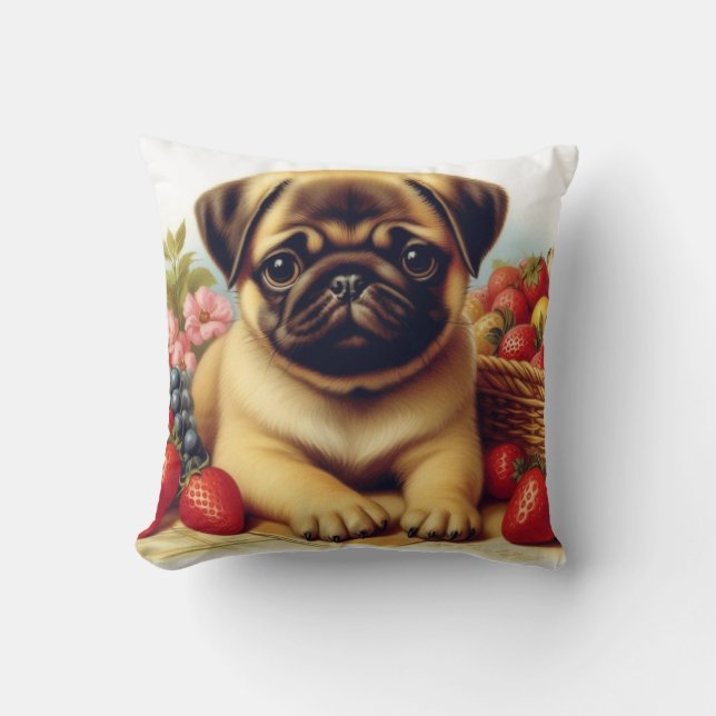Cojín Decorativo Cute Pug Pintura de época (Anverso)
